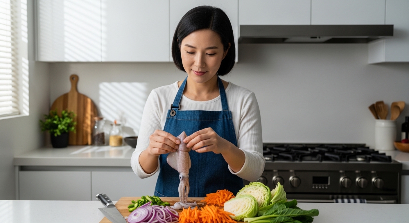 오징어볶음 재료 준비: 신선한 오징어와 야채 고르기
