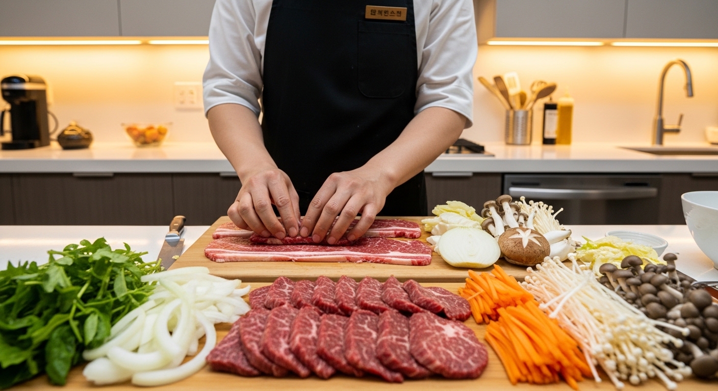 맛있는 소불고기를 위한 재료 준비: 소고기와 채소