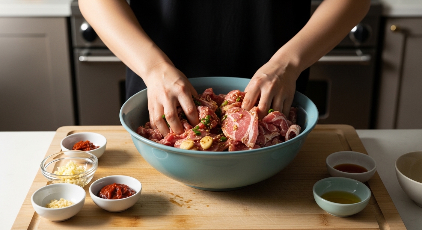 잡채의 맛을 좌우하는 돼지고기 양념 비법!
