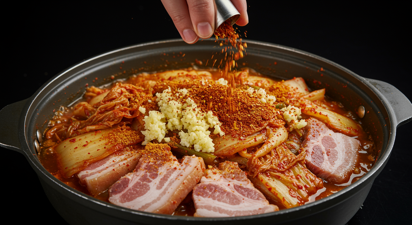 환상의 조화! 김치와 목살 층층이 쌓고 양념하기