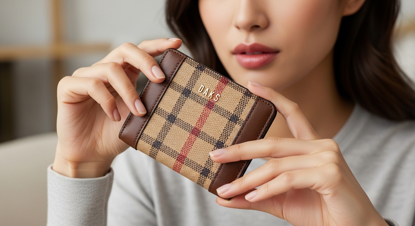 [JEANNE] 브라운 가죽배색 체크 2단 카드지갑 자세히 보기