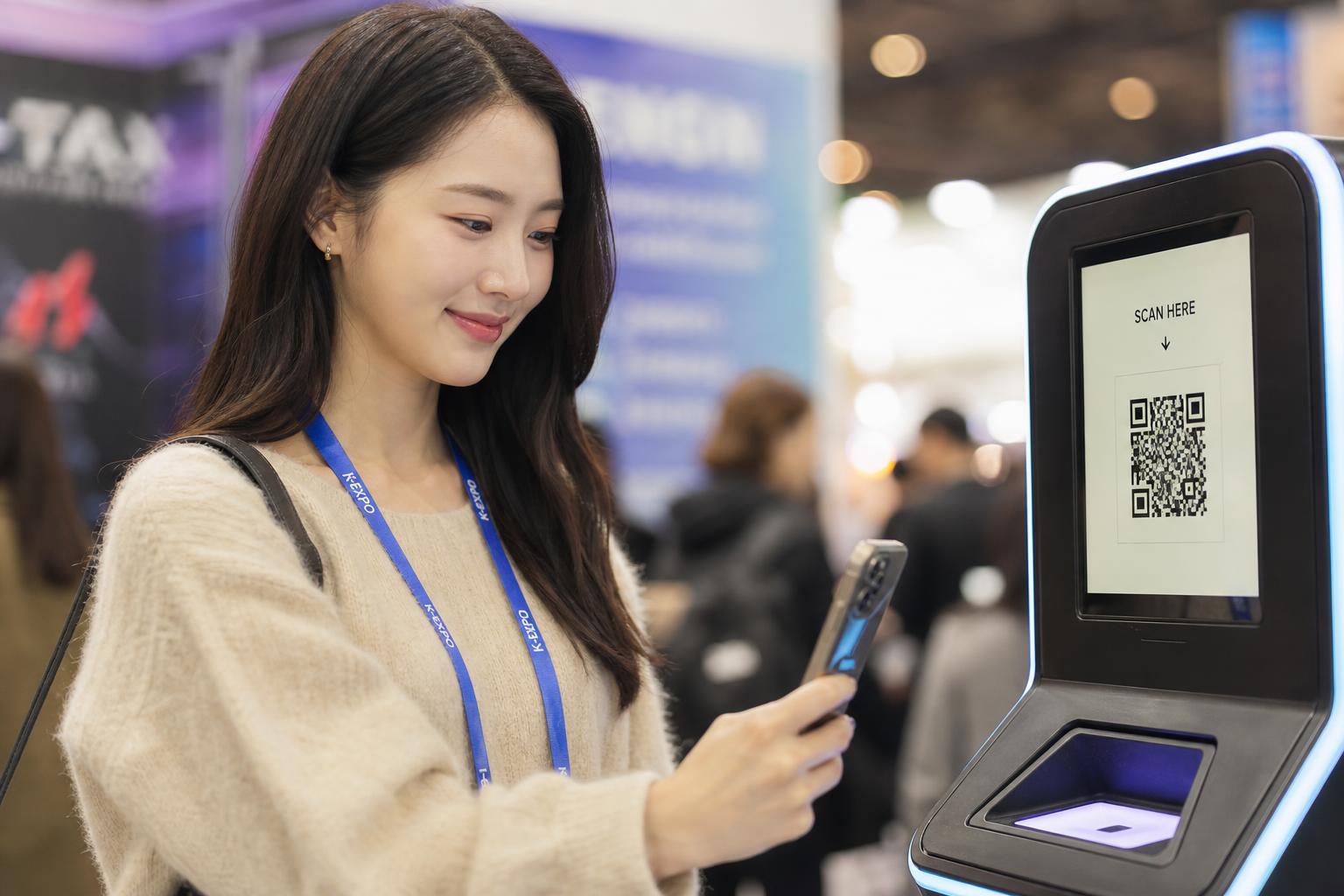 스마트폰으로 입장 바코드를 스캔하는 모습