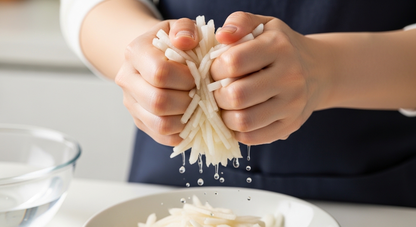 무 절임과 물기 제거