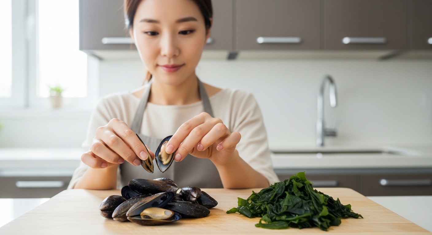 홍합미역국 재료 준비: 신선한 재료 선택과 손질의 시작