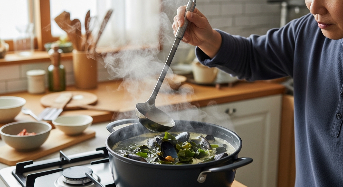 뽀얀 국물 비결: 홍합 육수와 간 조절 완벽 가이드