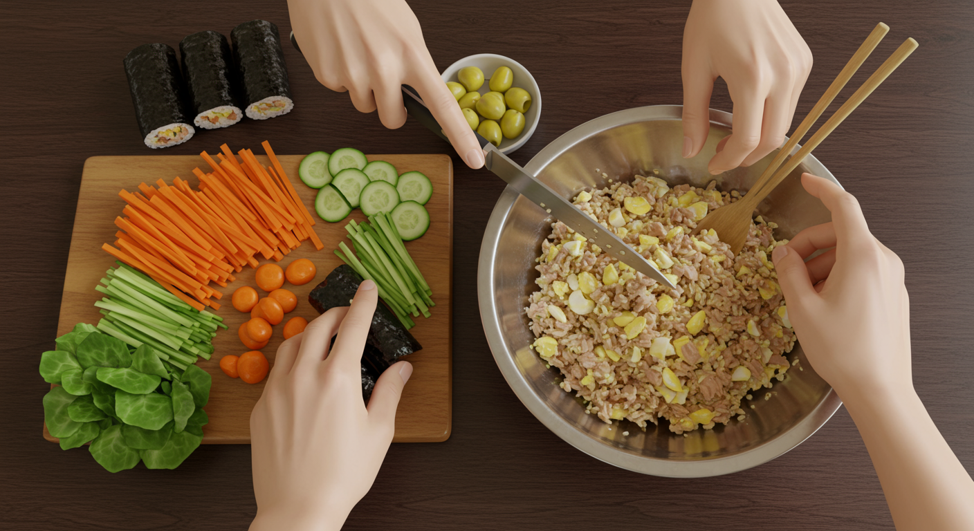환상의 맛을 위한 첫걸음: 참치김밥 속재료 손질과 밥 짓기 🍚