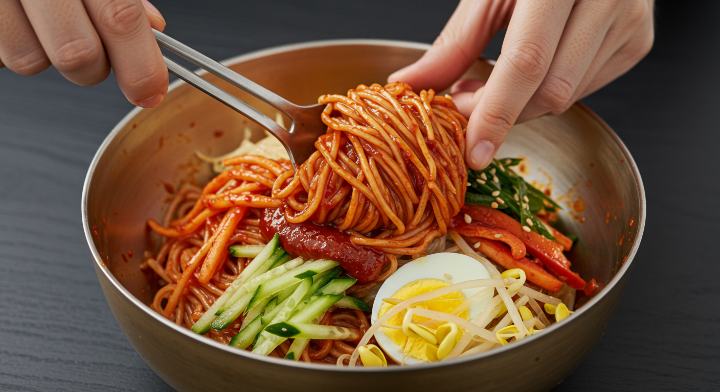 쫄깃한 면과 아삭한 고명, 완벽한 조화의 비결!
