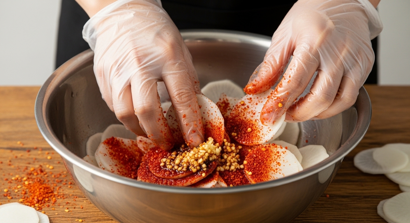 양념 배합과 무 절이는 과정은요?