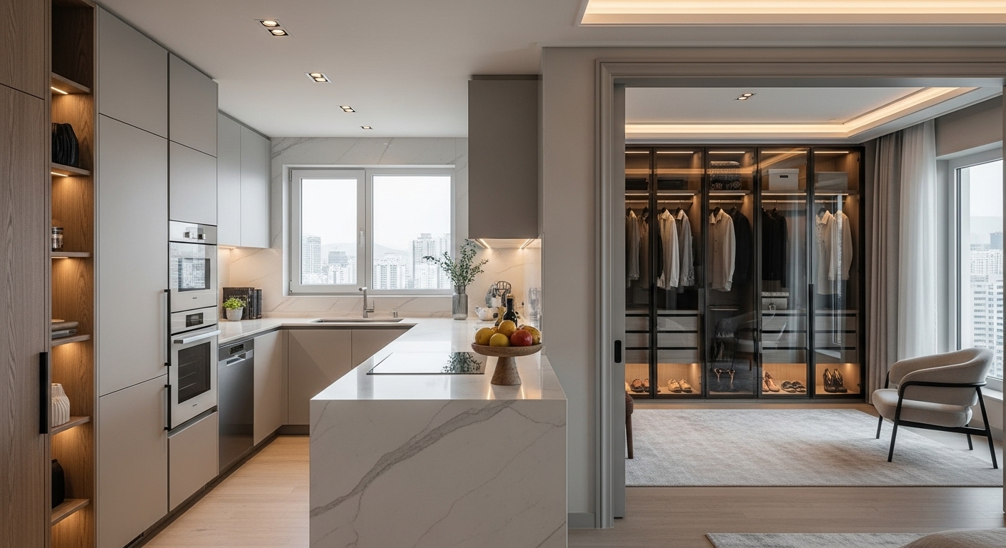 100B 타입: 프라이빗한 주방과 드레스룸의 매력