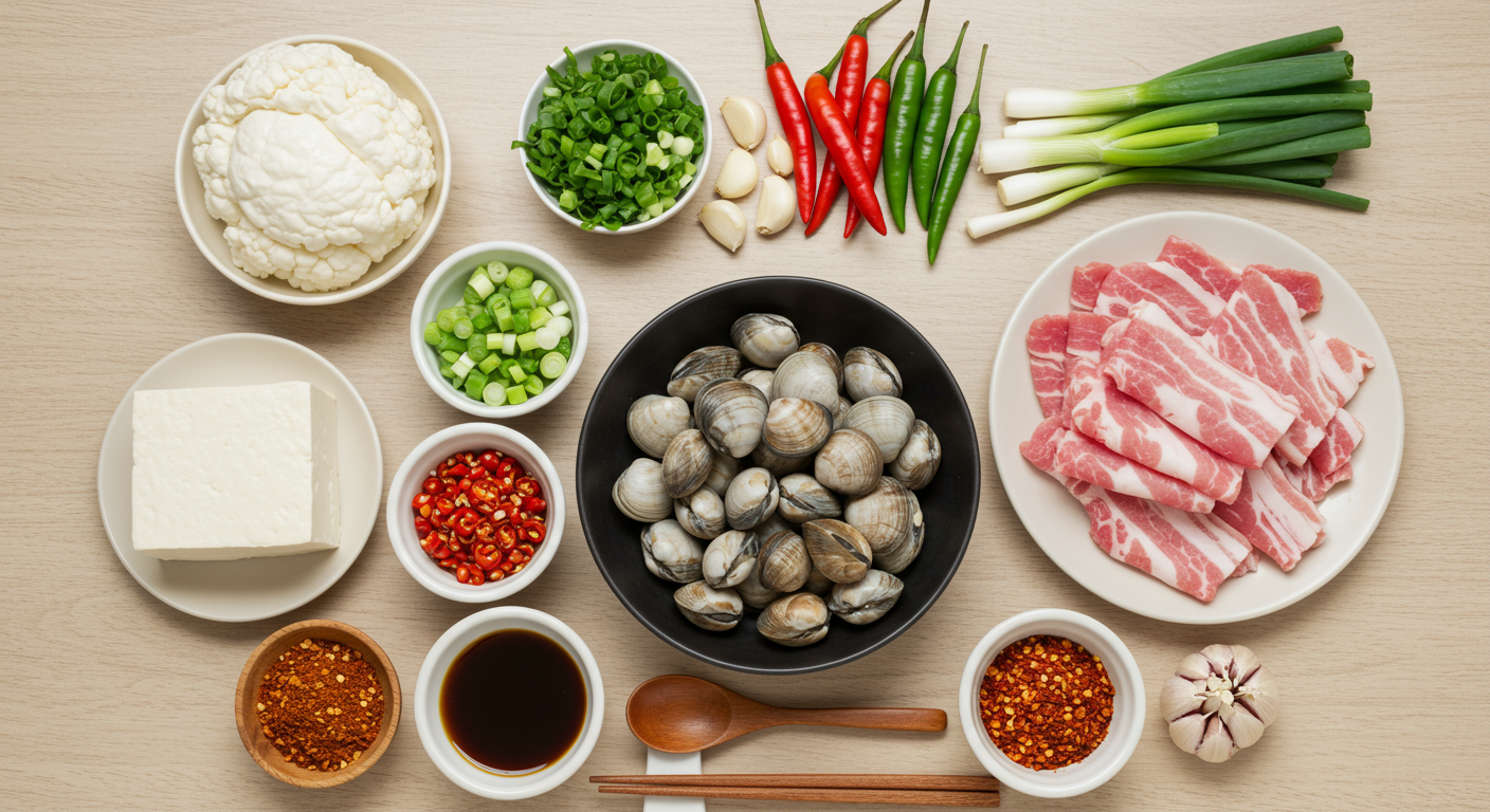 재료부터 준비하는 맛있는 바지락순두부찌개!