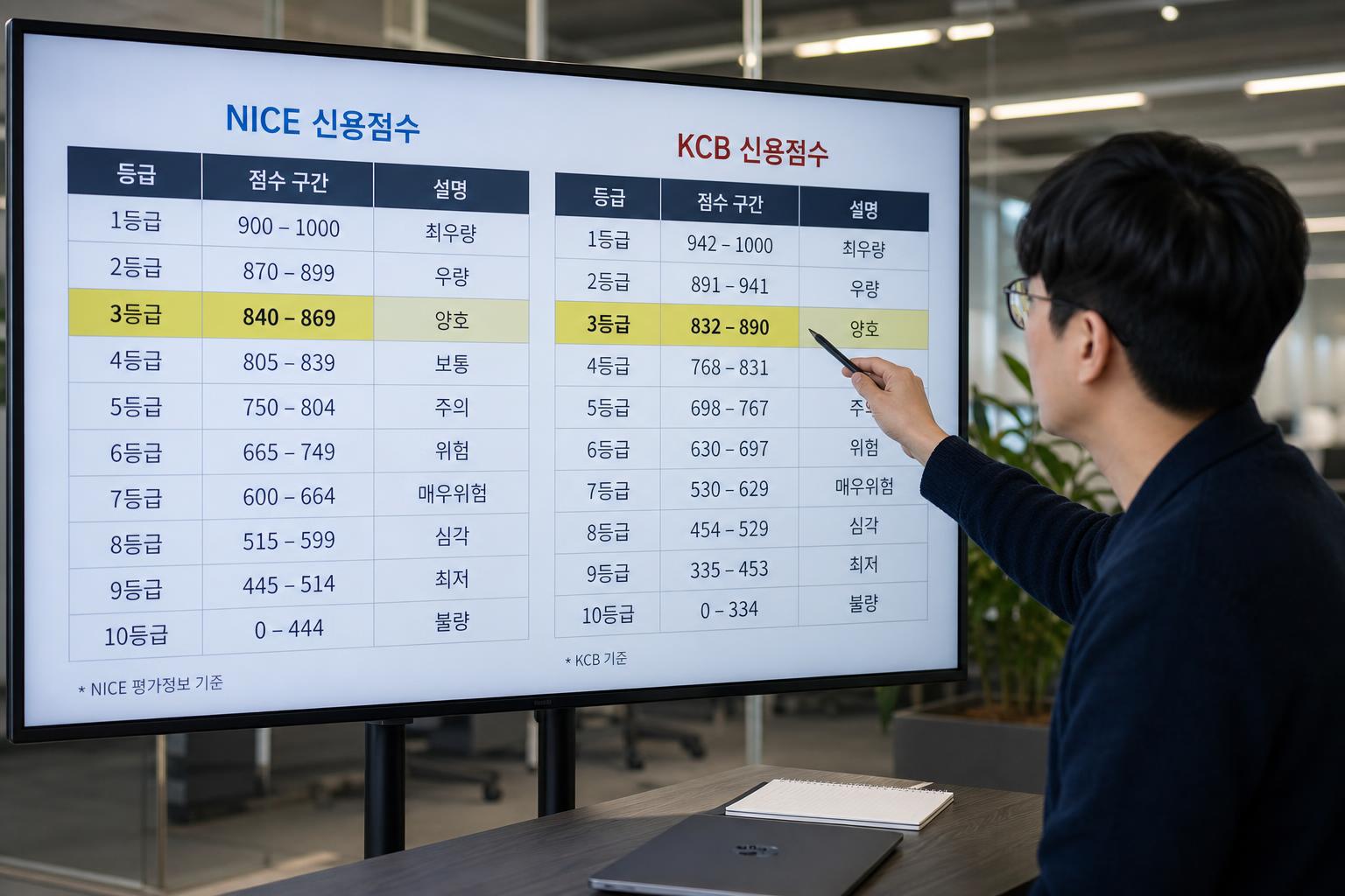 NICE·KCB 신용점수, 등급으로 환산하면?