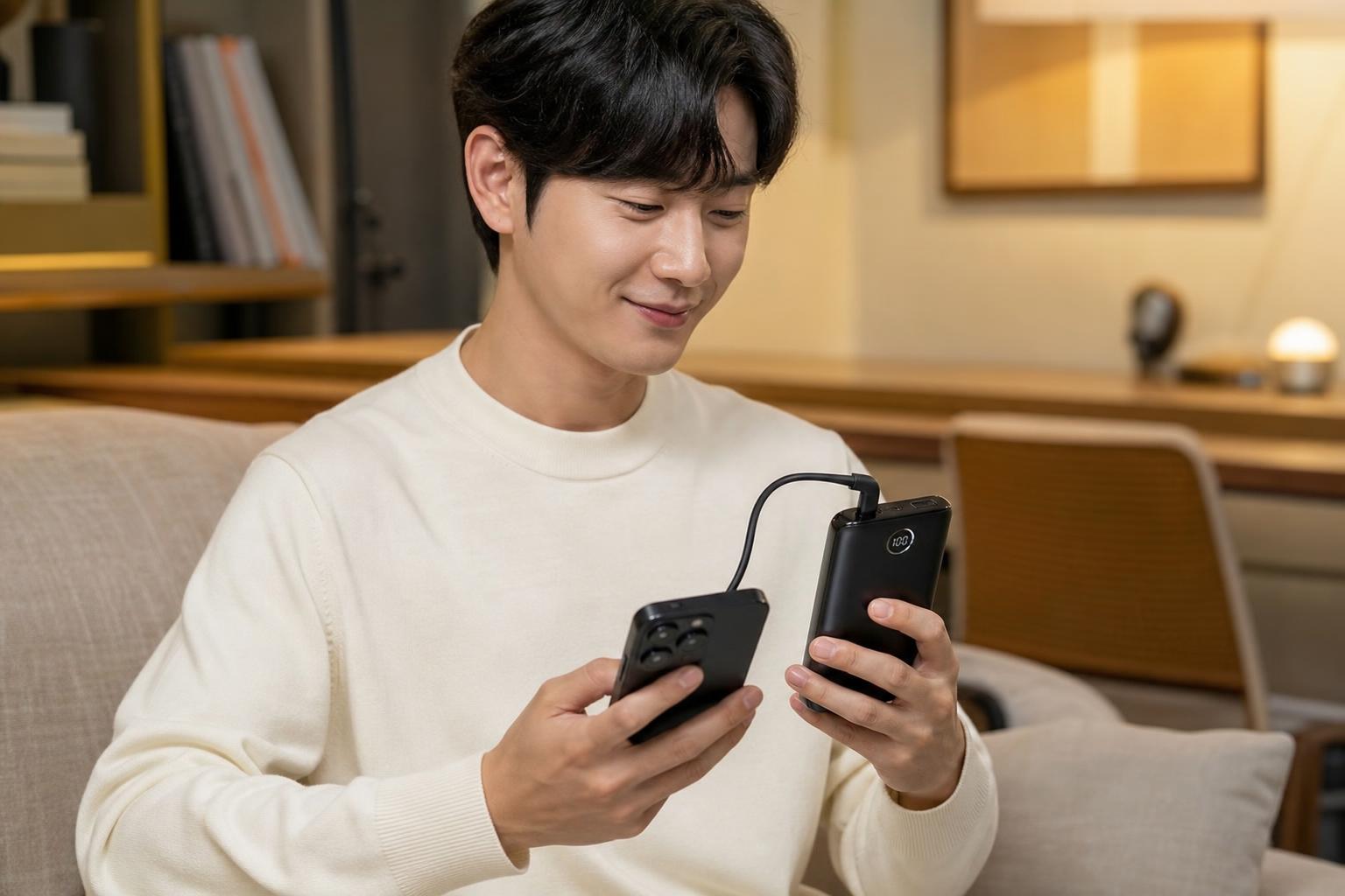 케이블 걱정 끝! 일체형 보조배터리의 편리함