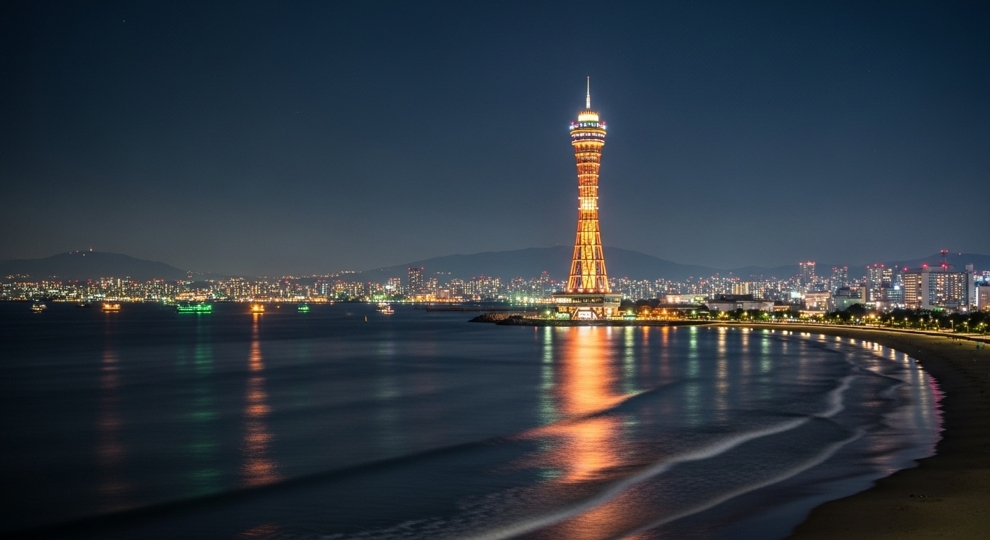 바다와 야경의 조화, 후쿠오카 타워와 모모치 해변