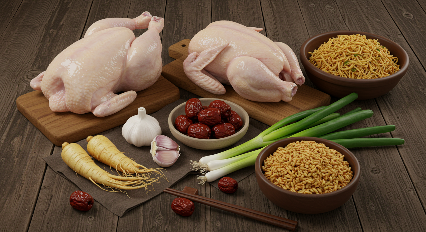 우리 집 식탁을 위한 누룽지삼계탕 재료 준비! 🍗 (준비 재료와 계량 정보)