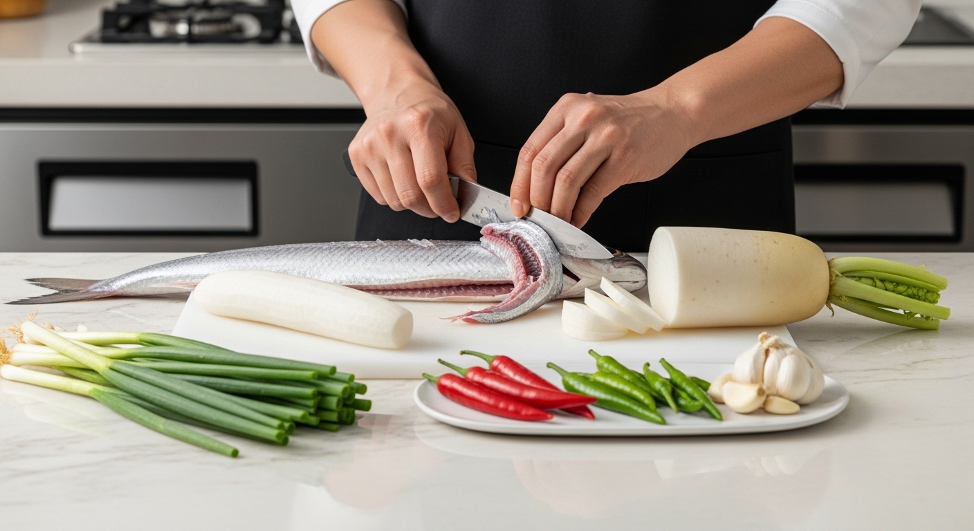 기본 재료 준비: 갈치와 무 손질 방법