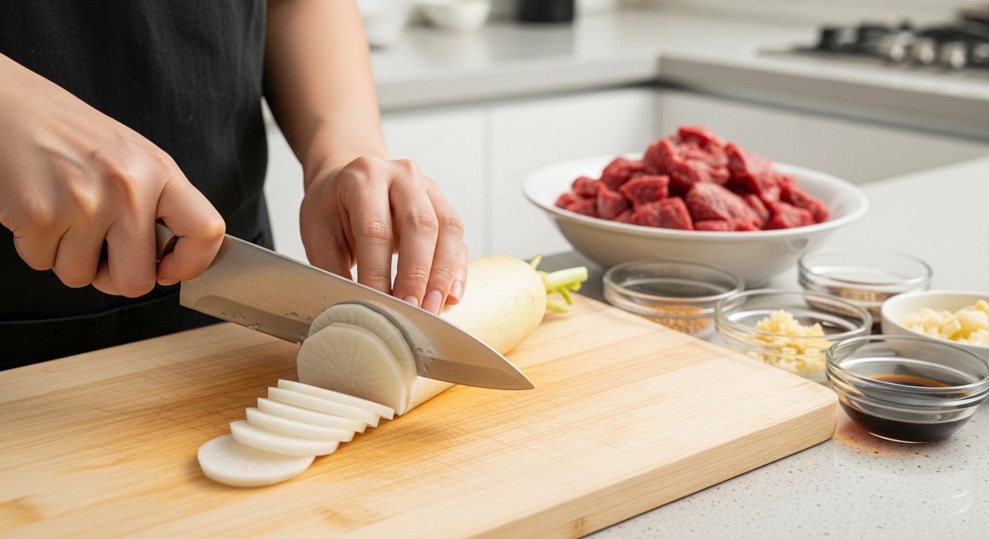 맛있는 소고기무국을 위한 재료 준비