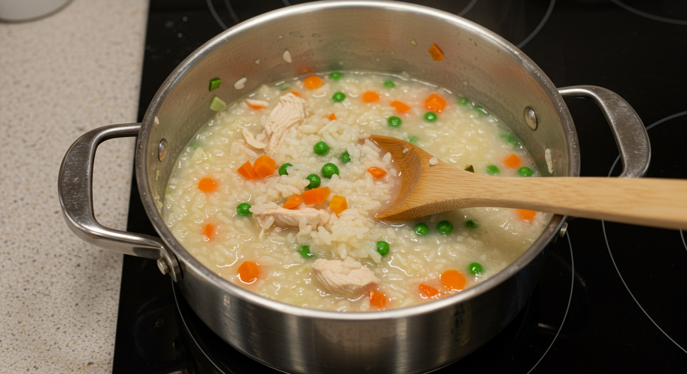 찹쌀과 닭육수를 활용한 아기 닭죽 만들기