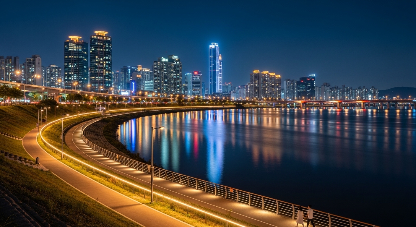 낭만적인 서면 강가, 밤에 더 빛나요