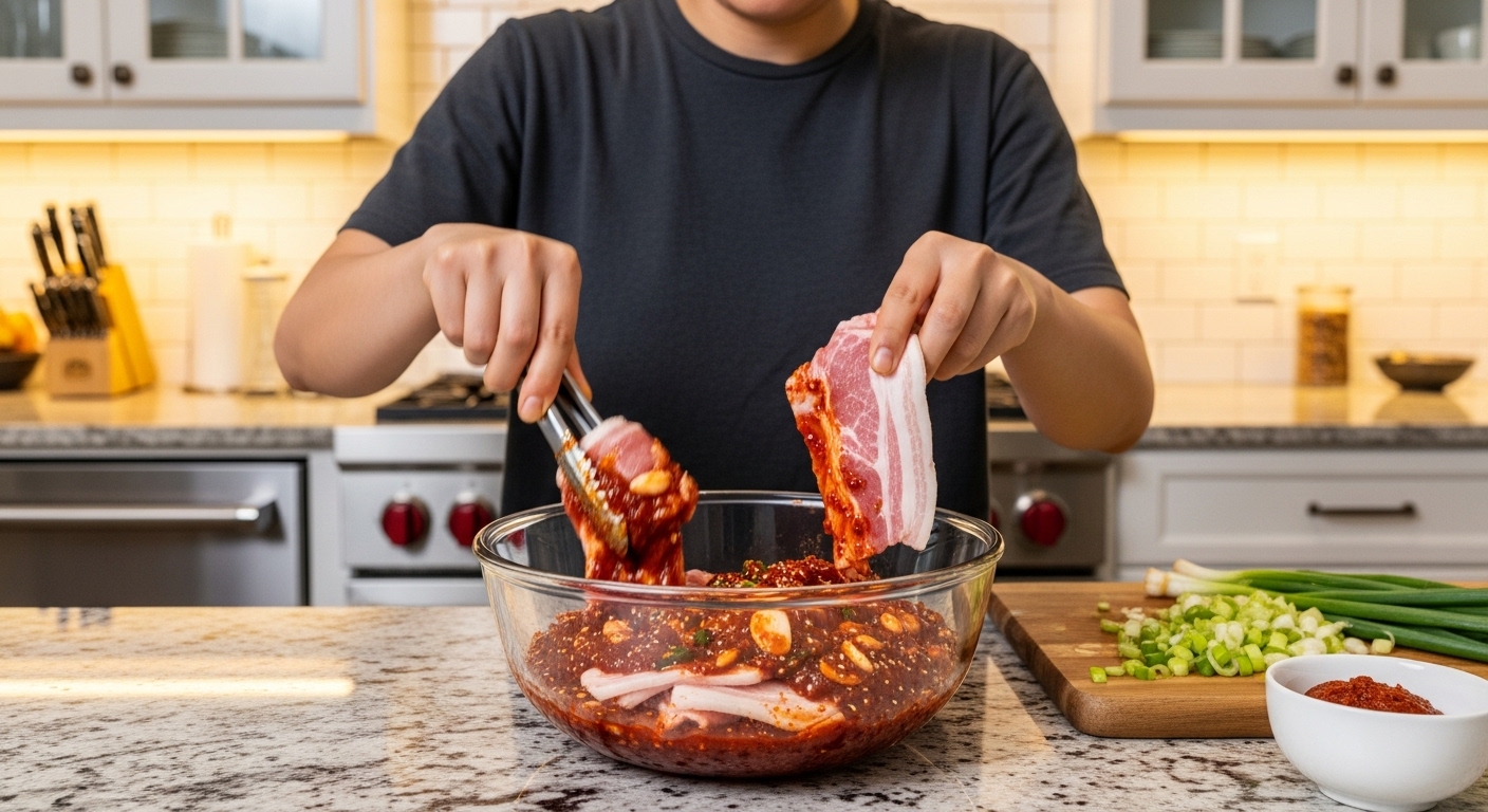 고기 손질 및 양념 재우기 과정