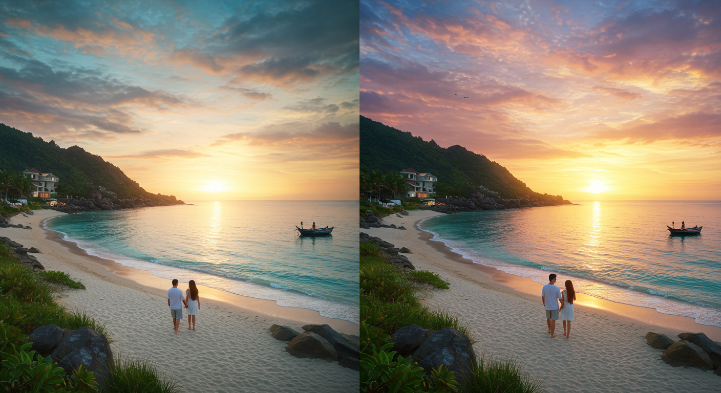 두 개의 전용 해변, 일출과 일몰을 한 번에! 🌅