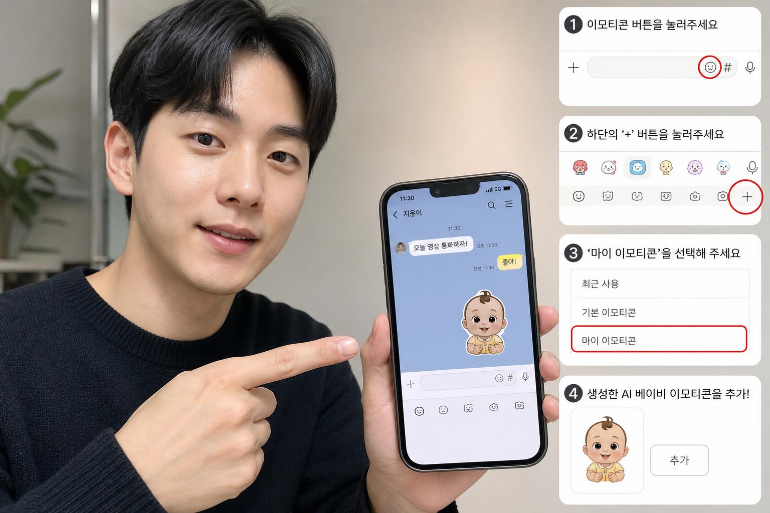 내 스마트폰에 아기 이모티콘 적용하는 방법