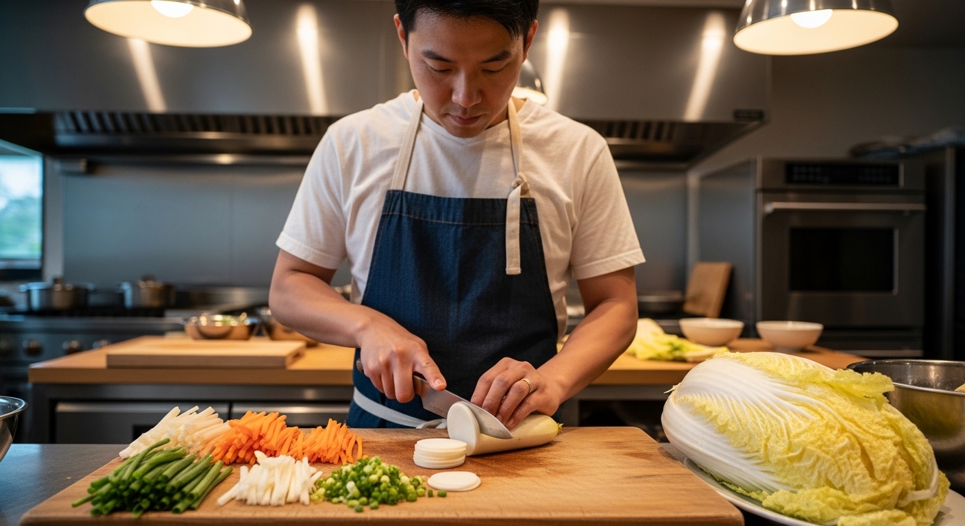 백김치 맛을 더하는 부재료 손질