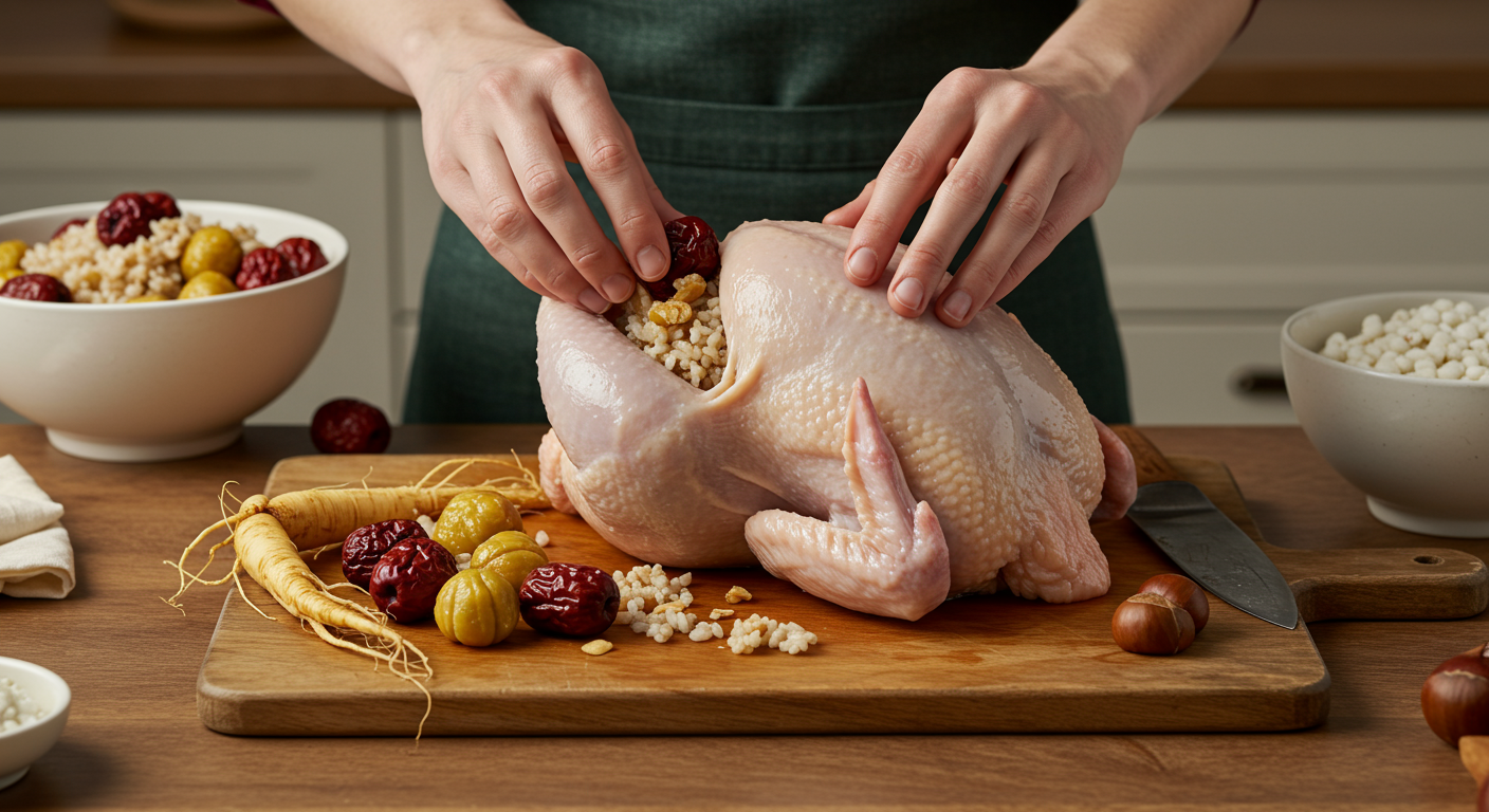 정성 가득! 닭 속 채우는 비법