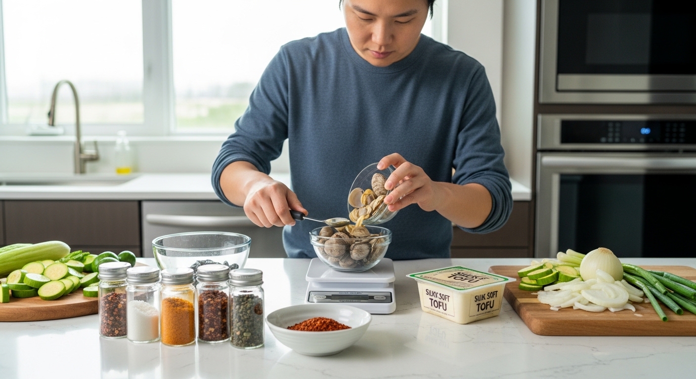 우리 집 바지락순두부찌개, 재료와 황금 비율