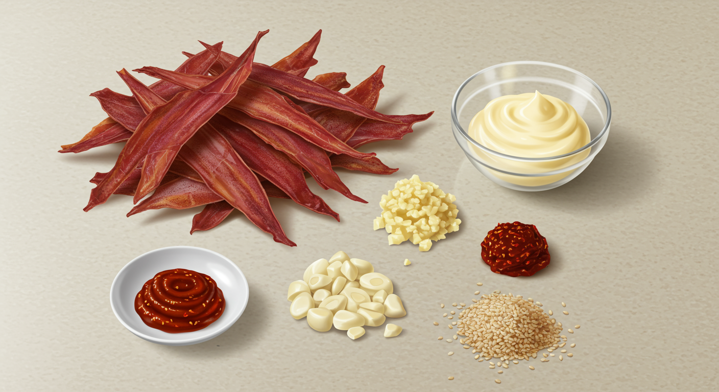 부드러운 홍진미채 볶음 위한 재료와 준비