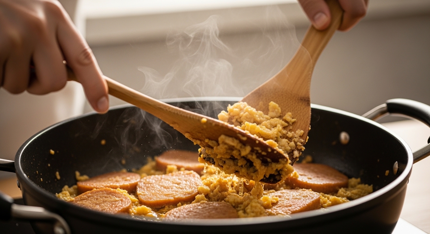 스팸 볶기: 기름 내기 시작