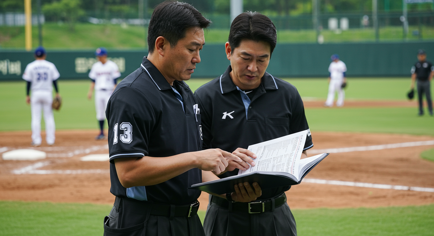 야구 규칙을 설명하는 심판