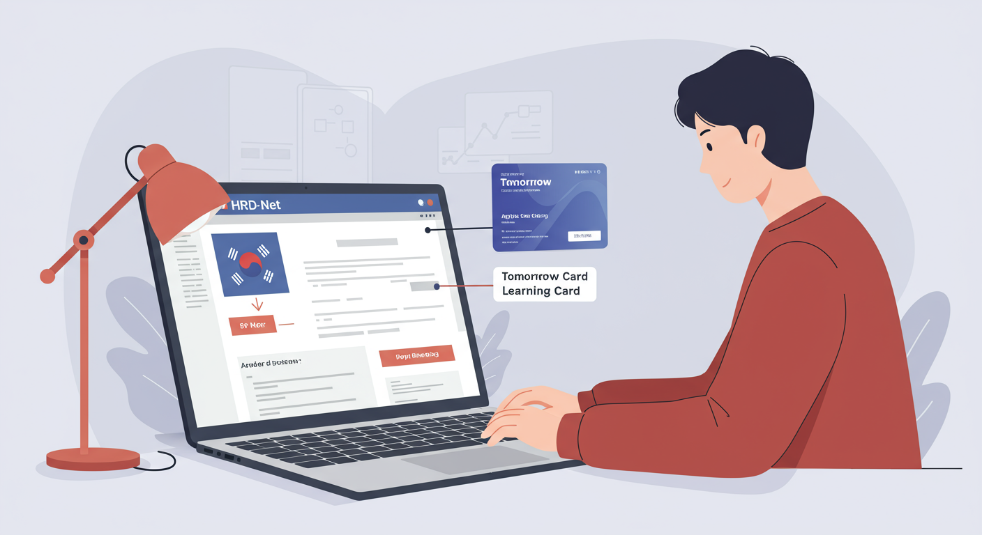 한국인이 노트북으로 HRD-Net 웹사이트를 탐색하는 모습