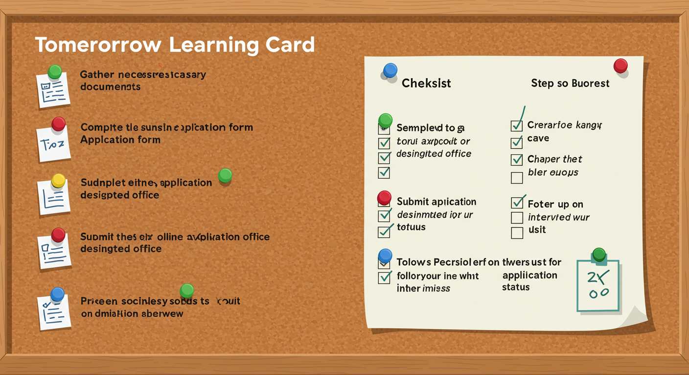 내일배움카드 신청 관련 체크리스트 항목들이 핀으로 꽂혀있는 코르크보드
