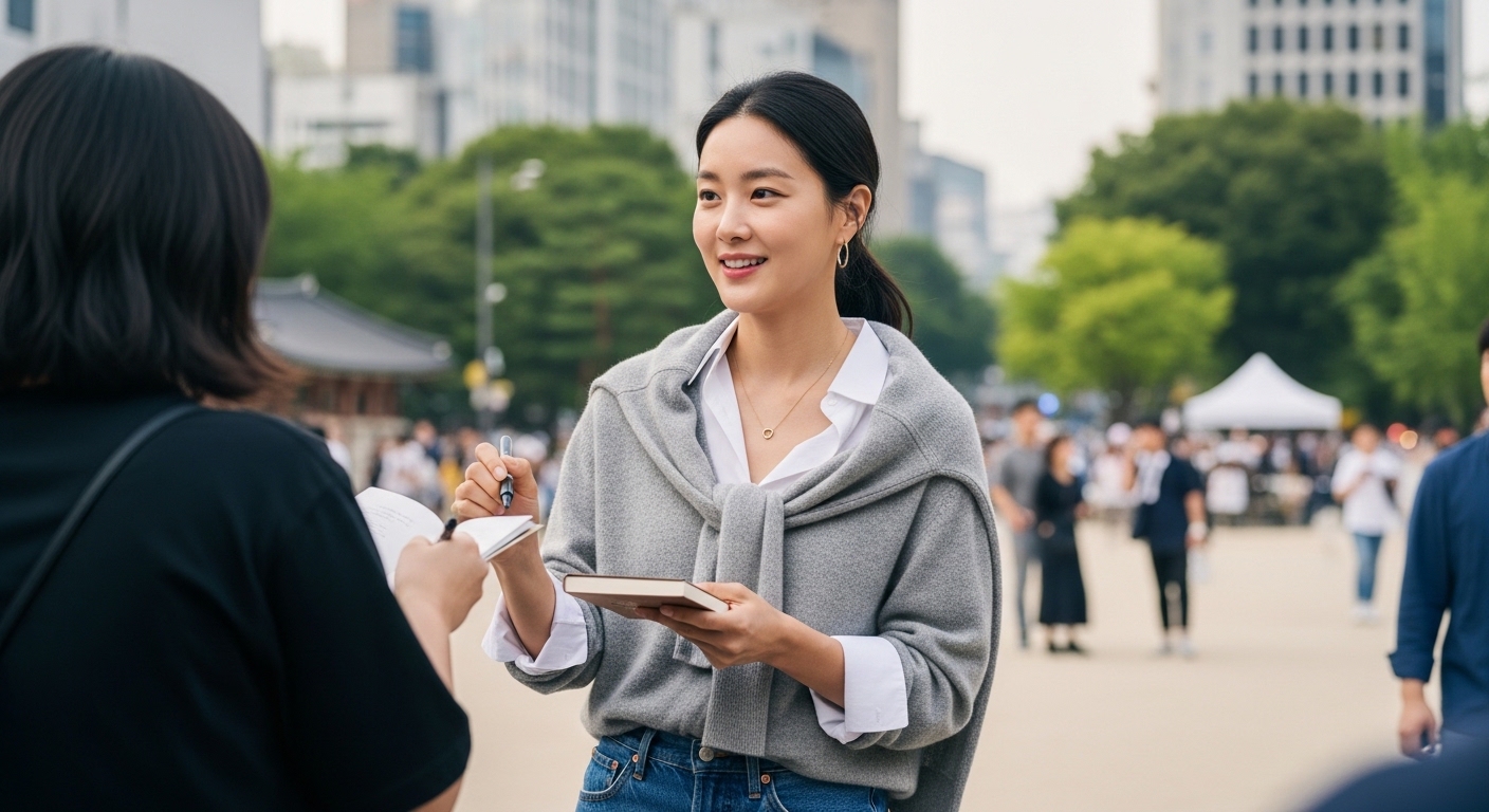 고윤정이 일상복 차림으로 서울 광화문에서 열린 멍때리기 대회에 참석한 모습
