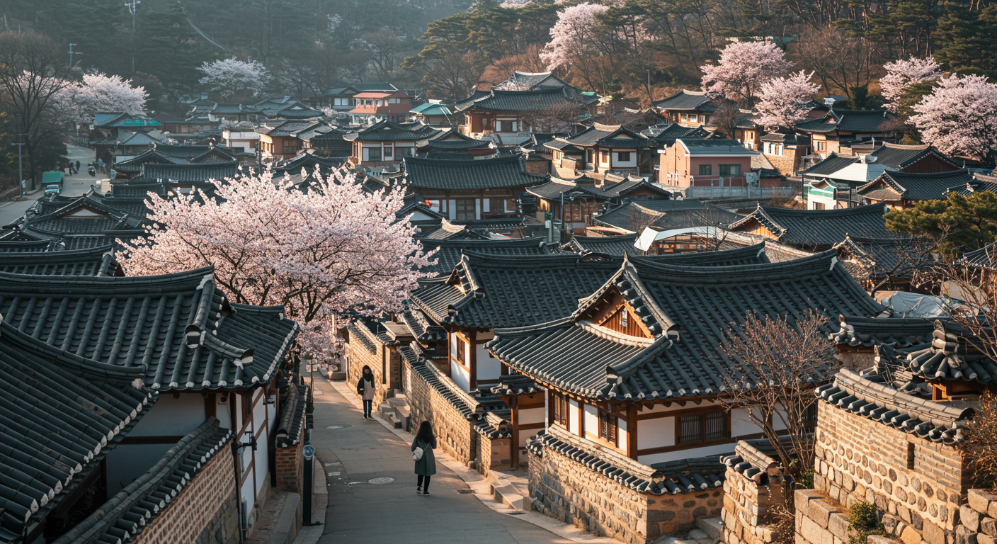 조선 시대부터 이어져온 전주한옥마을의 전통과 문화를 보여주는 풍경