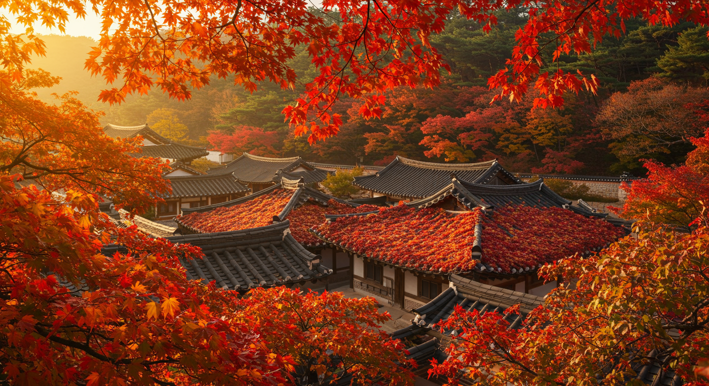 가을 단풍으로 물든 전주한옥마을의 아름다움