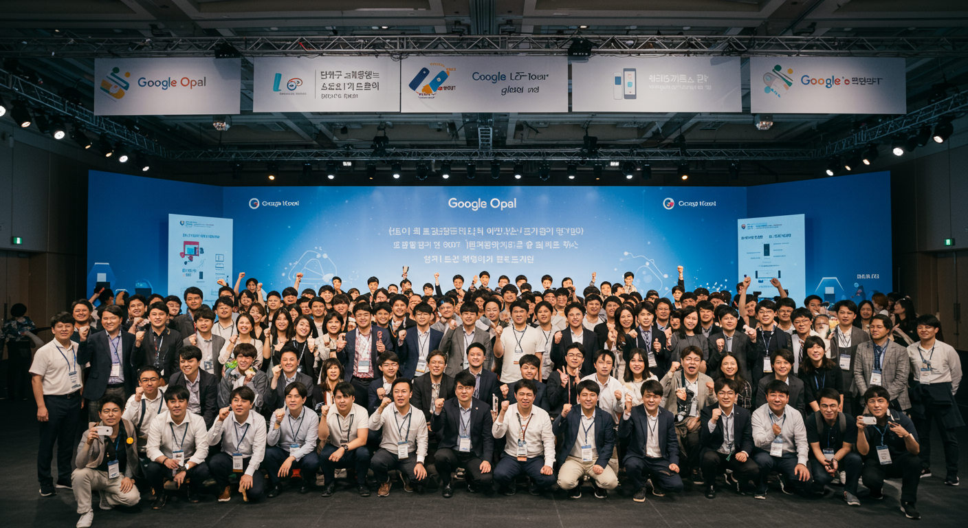 구글 오팔의 글로벌 출시에 기뻐하는 한국의 창작자들과 비즈니스 전문가들이 컨퍼런스에 참여한 모습