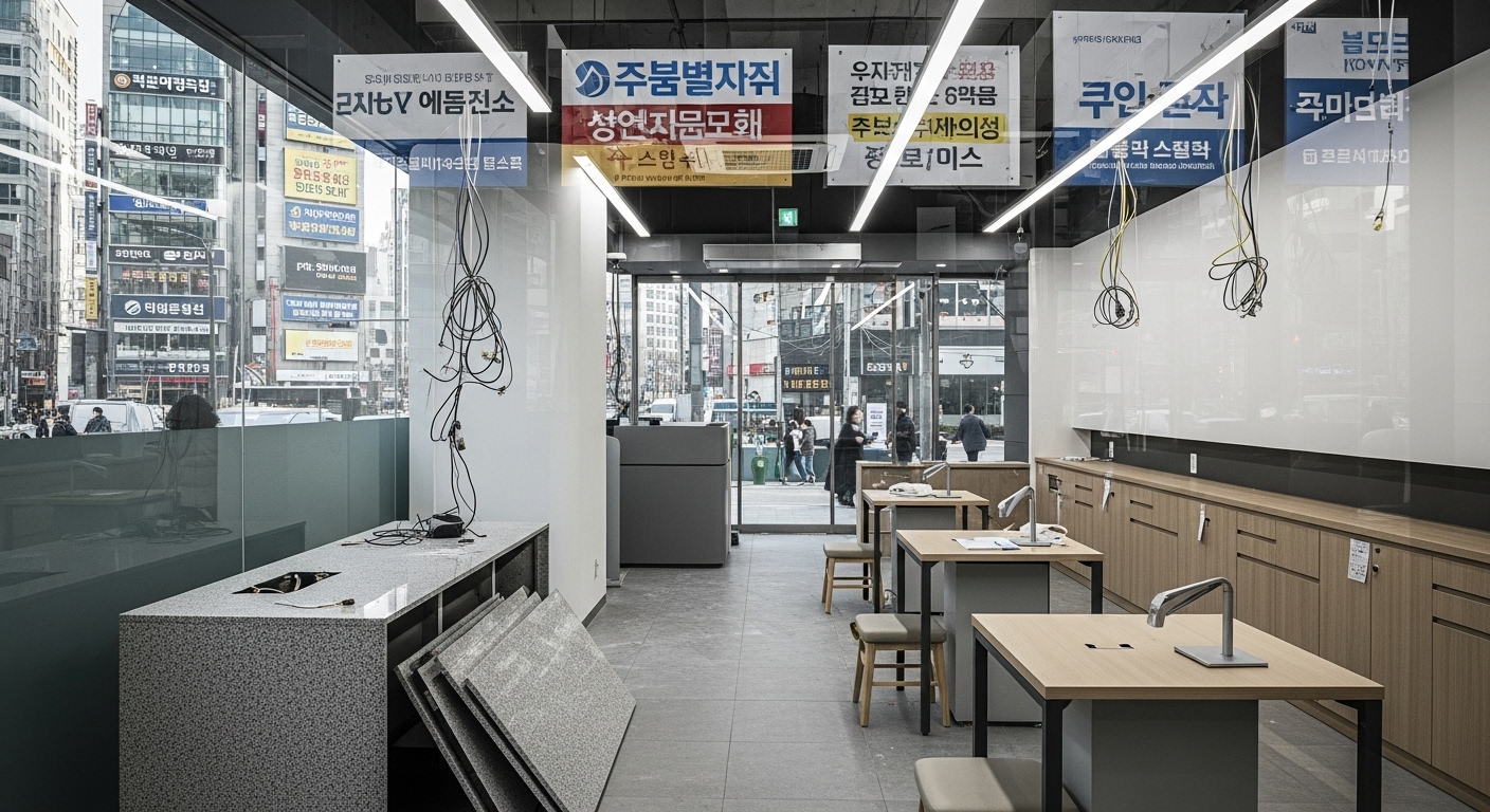 현대 한국 은행 지점의 폐쇄 현장, 디지털 전환을 반영한 도시적 배경