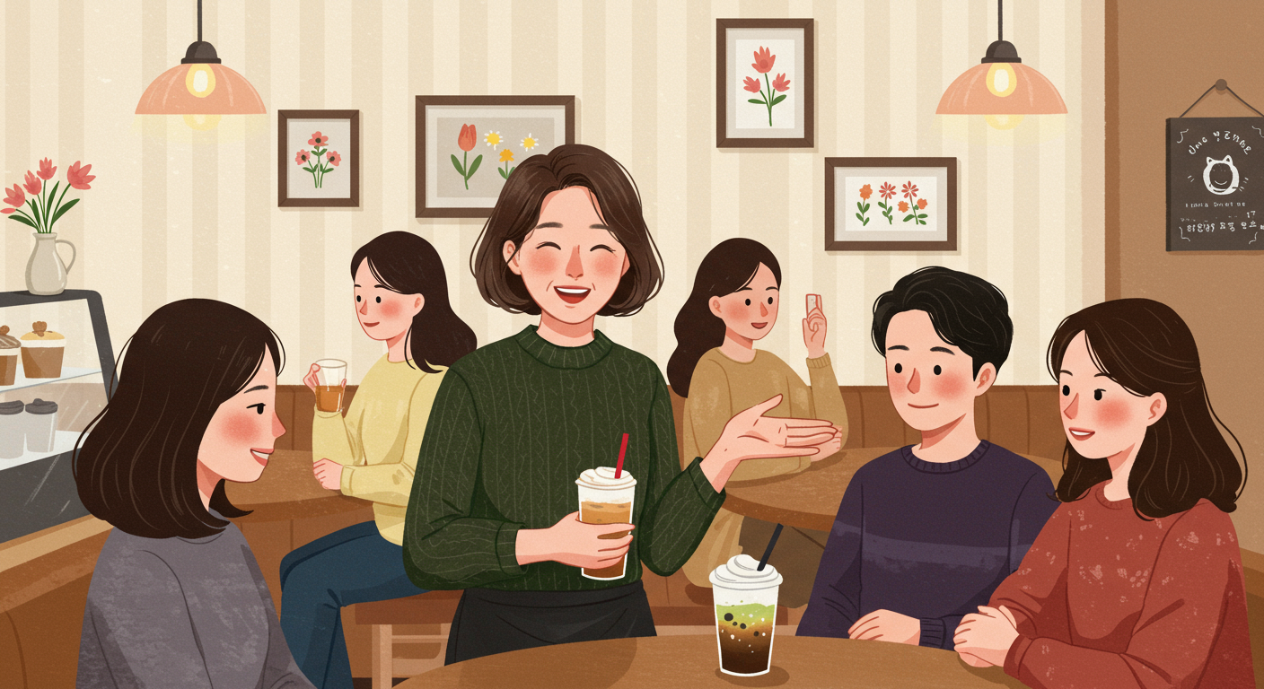 카페에서 고객에게 미소를 짓고 있는 자영업자