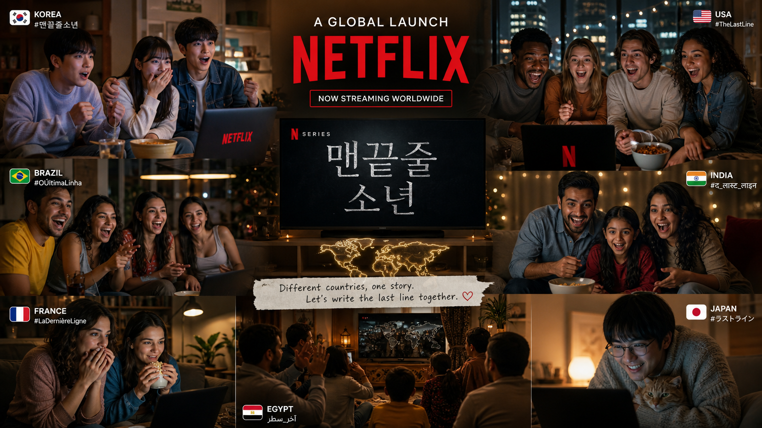 글로벌 출시와 함께 다양한 사람들이 드라마를 시청하는 모습