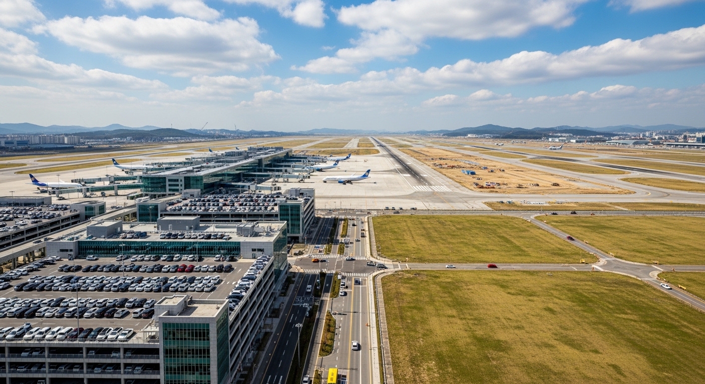 새로운 주차빌딩과 확장된 공간으로 발전하는 청주국제공항 전경