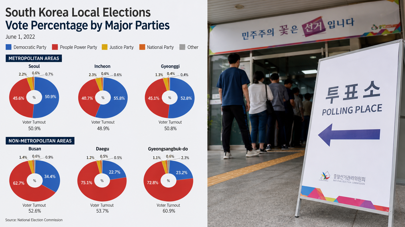 한국 지방선거에서 주요 정당의 득표율 차이를 보여주는 시각적 자료