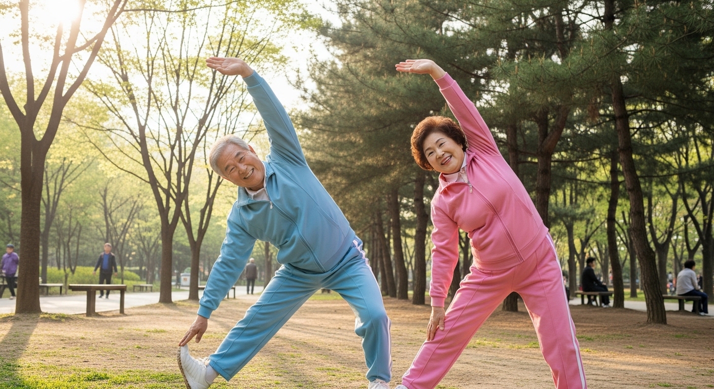 야외 활동을 하는 노부부