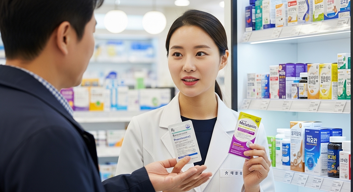 약사가 고객에게 제품 차이를 설명하는 모습