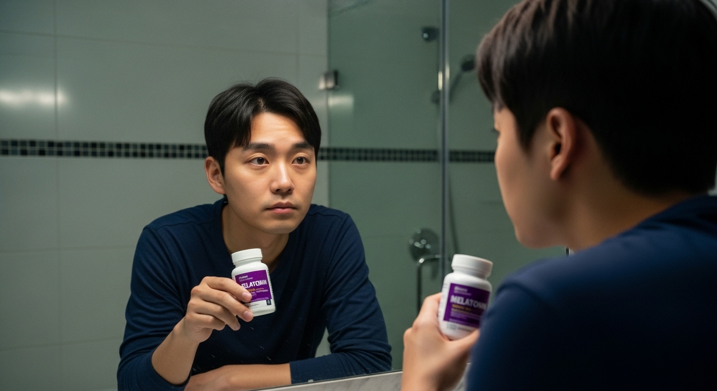 멜라토닌을 들고 사색에 잠긴 모습