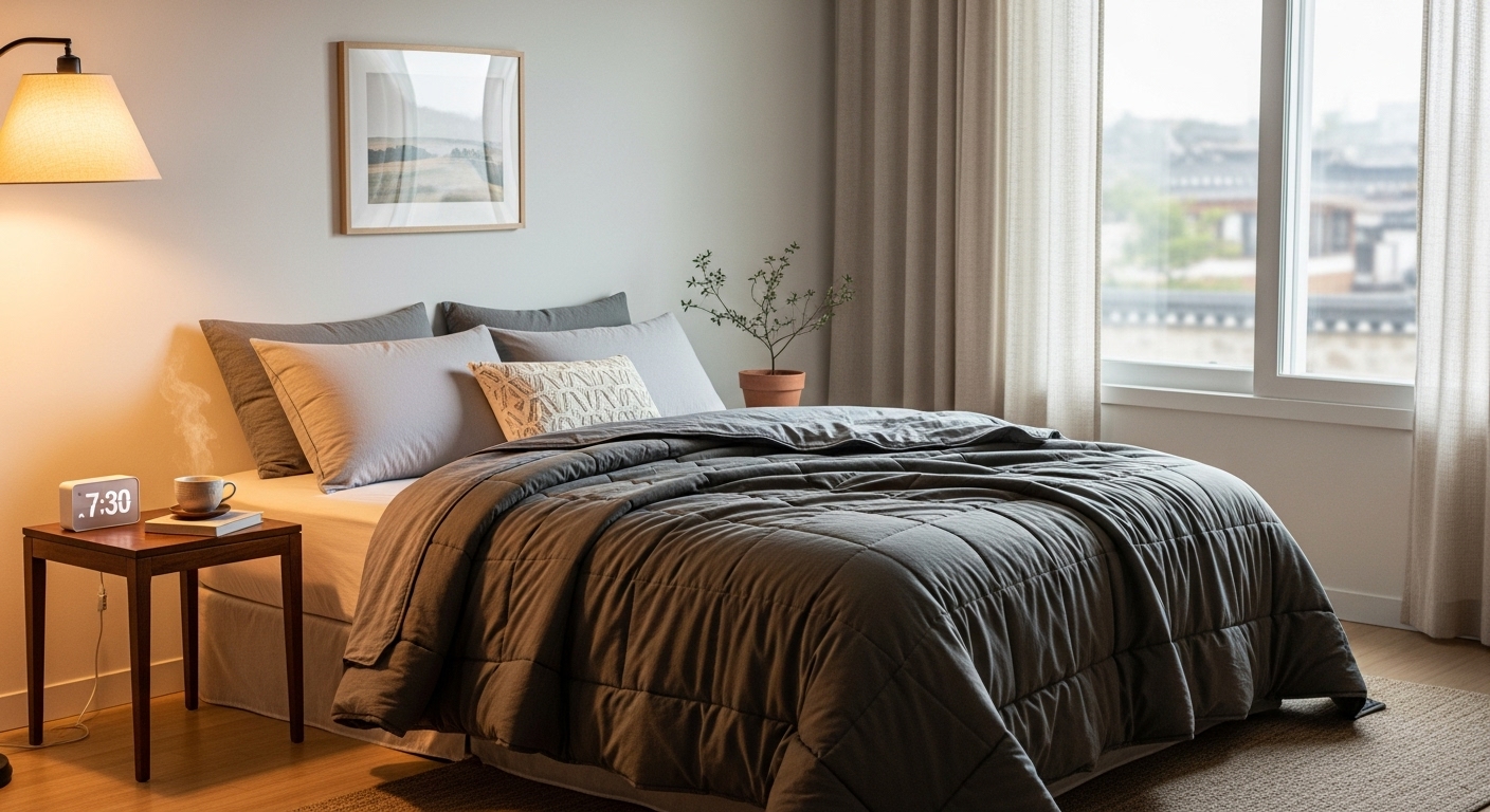 무거운 이불을 덮고 편안하게 숙면하는 모습