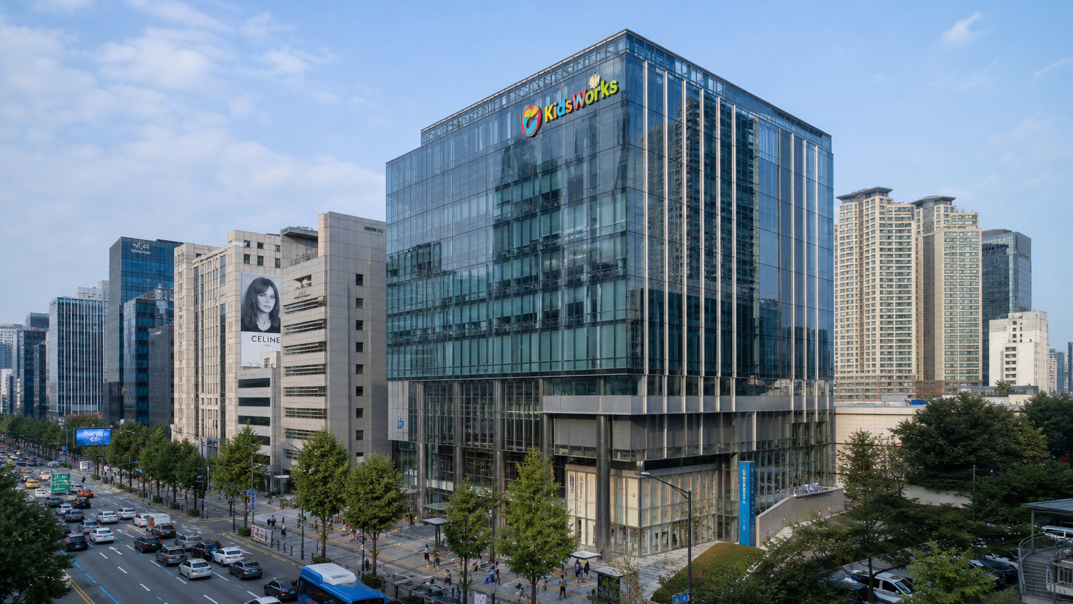 서울 강남에 위치한 키즈웍스 사무실이 보이는 도시 전경