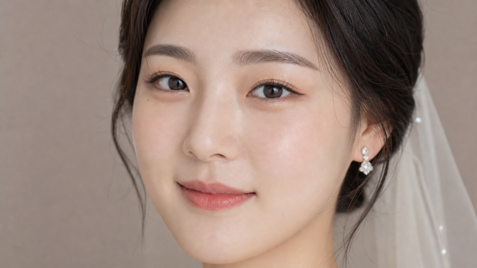 마이크로블레이딩 기술로 자연스럽게 스타일링된 신부의 근접 촬영 모습