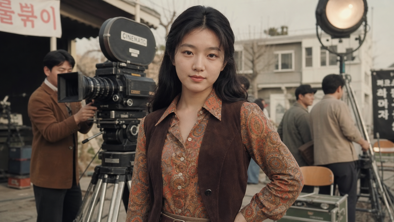 1970년대 어린 소녀가 카메라 앞에서 자신감 있게 서 있는 모습