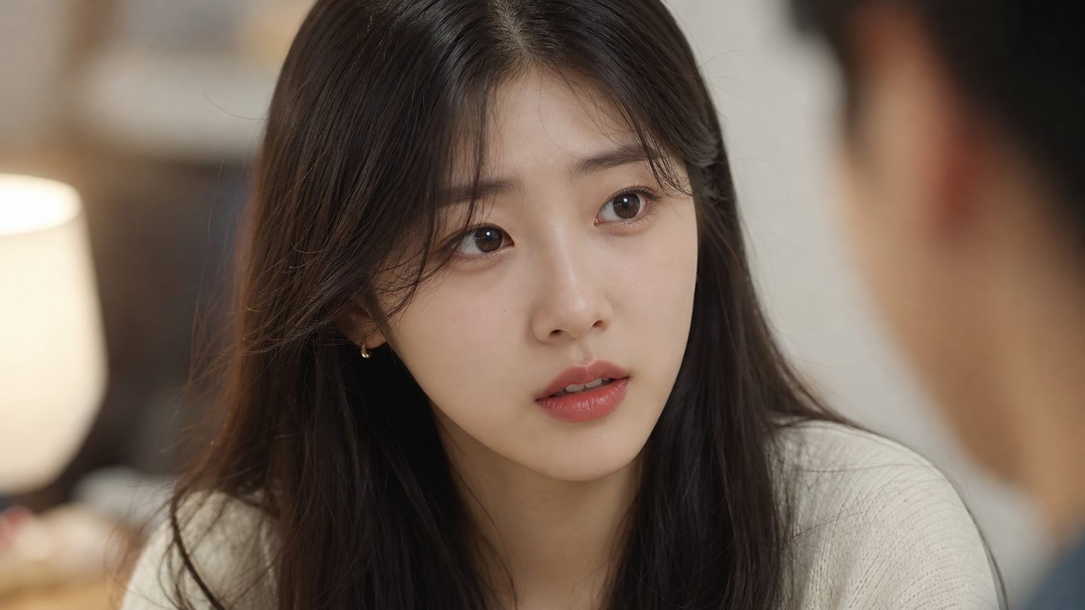 심각한 대화 중 생각에 잠긴 젊은 여성의 모습